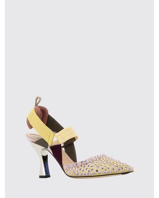 Fendi White Colibrì Mesh Nylon Slingbacks With Rhinestones