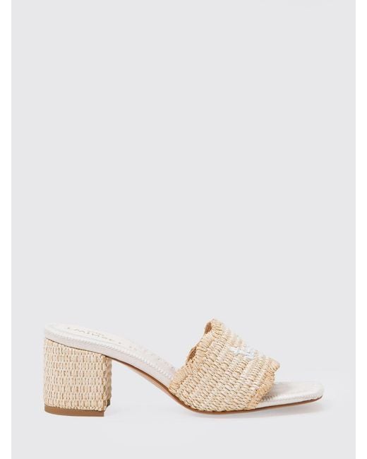 Twinset Natural Raffia Mules With Embroidered Logo
