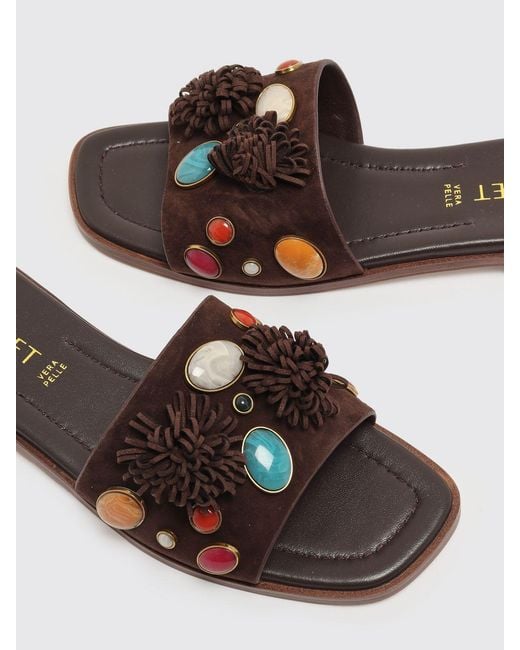 Twinset Brown Suede Mules With Stones