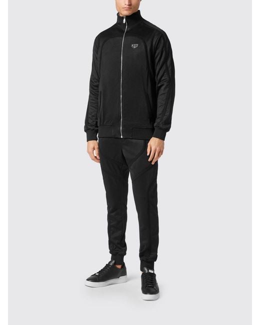Philipp Plein Black Slim Fit Cotton-Blend Zip-Up Sweatshirt With High Neck for men
