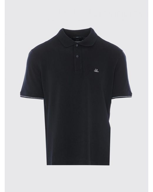 C P Company Black Cotton Polo Shirt With Logo for men