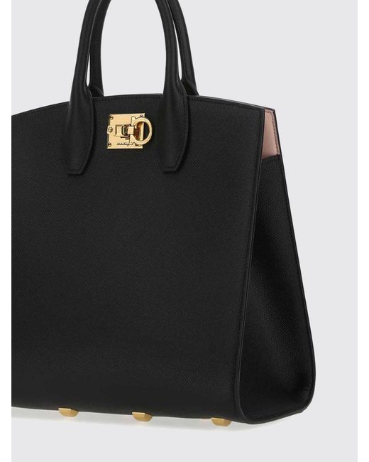 Ferragamo Black Studio Box Bag (M) Leather Handbag