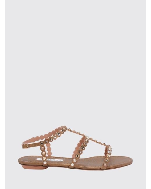 Aquazzura Brown Tequila Leather Sandal With Rhinestones