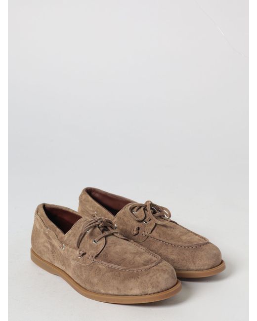 Etro Brown Paisley Print Suede Boat Loafers for men