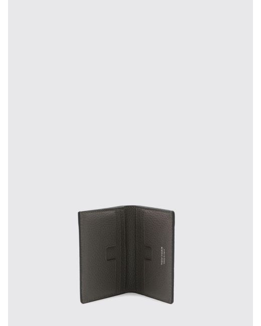 Tom Ford White T-Line Grained Calf Leather Bifold Card Holder With Laminated Logo for men