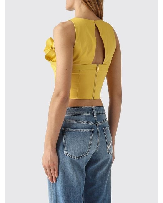 Elisabetta Franchi Blue Cotton Crop Top With Ruffles