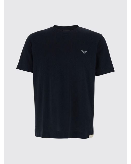 Emporio Armani Blue Cotton T-Shirt With Contrasting Eagle Logo for men
