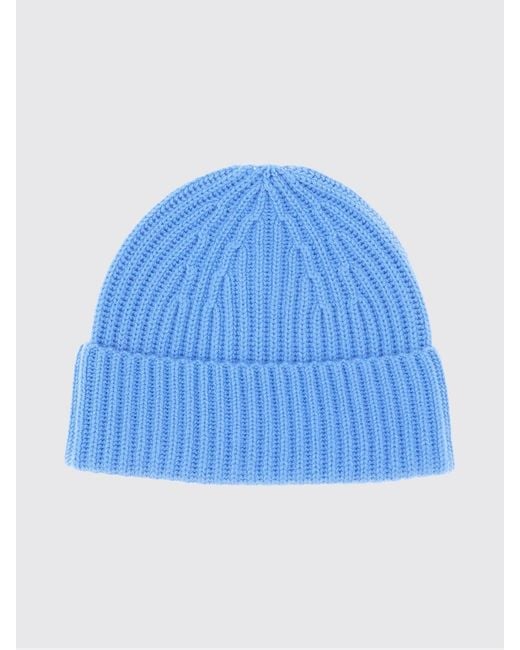Lisa Yang Blue Ribbed 100% Cashmere Beanie Hat With Turn-Up Cuff