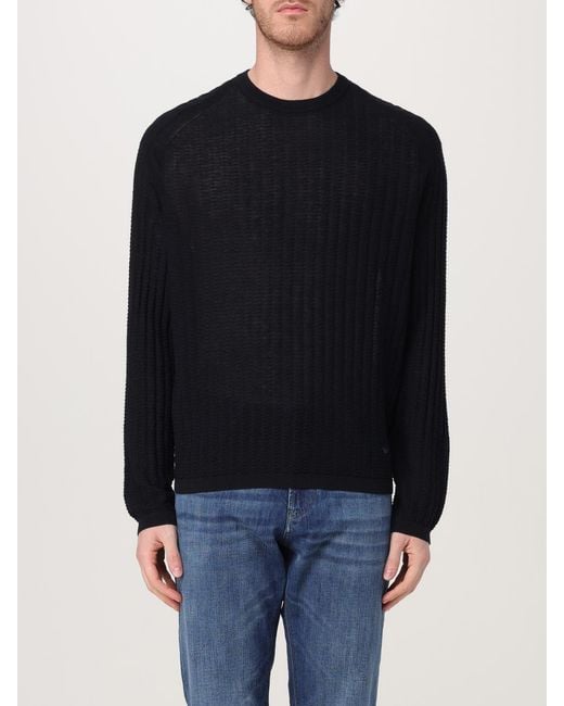 Emporio Armani Blue Ribbed Knit Crew Neck Sweater for men
