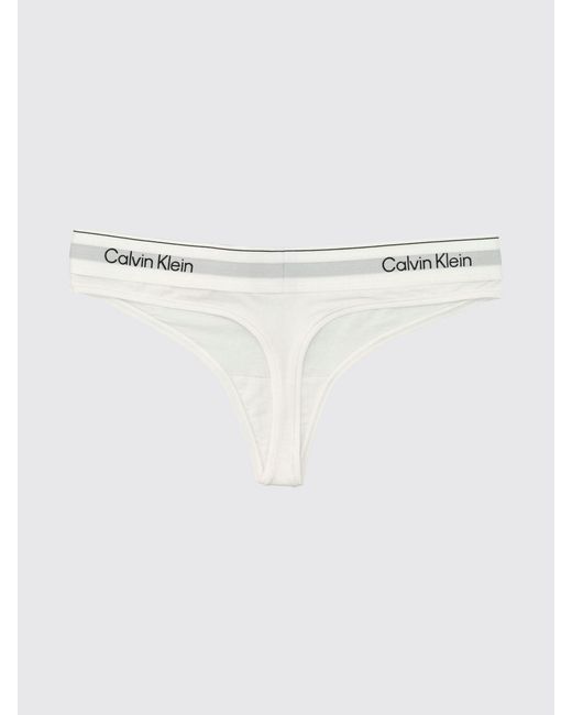 Calvin Klein Natural Cotton And Modal Blend Thong With Logo Waistband
