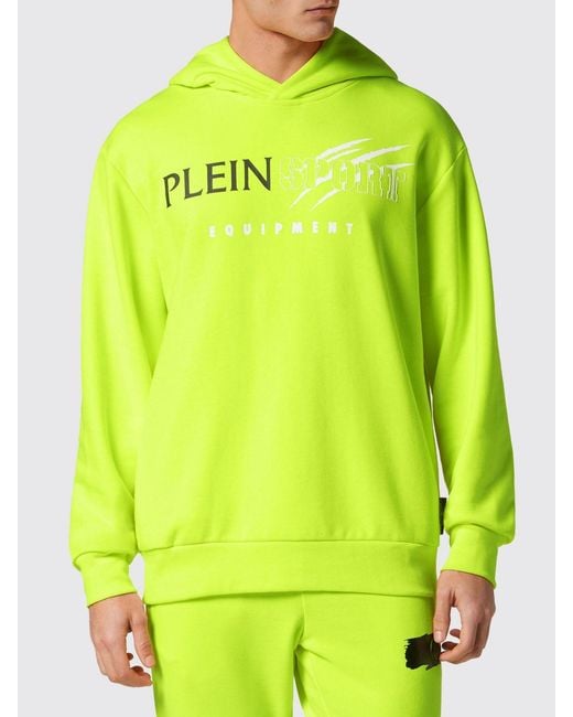 Philipp Plein Green Printed Logo Cotton Hoodie With Dropped Shoulders for men