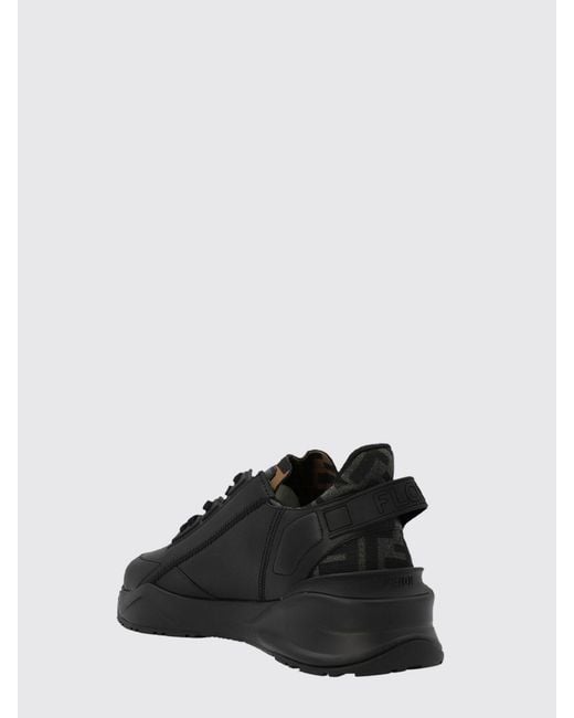 Fendi Black Flow Canvas Sneakers With Ff Jacquard Monogram And Leather for men