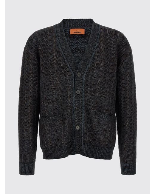 Missoni Blue Wool Blend V-Neck Cardigan With Patch Pockets for men