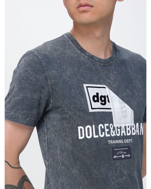 Dolce & Gabbana Gray Dolce &Amp Gabbana Slim Fit Cotton Crewneck T-Shirt With Contrast Logo Print for men