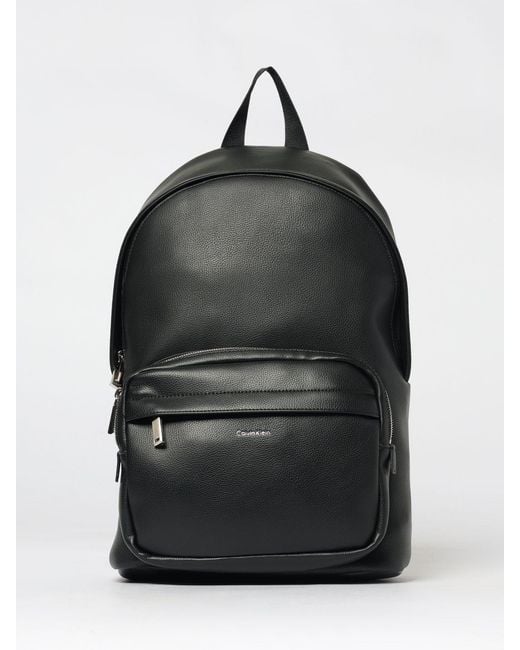 Calvin Klein Black Raised Round Faux Leather Backpack for men