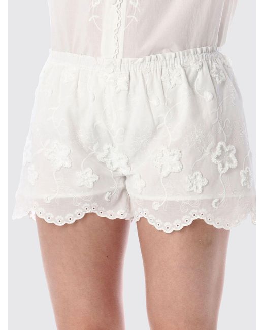THE GARMENT White Organic Cotton Shorts With Elasticated Waist And Flower Appliqué