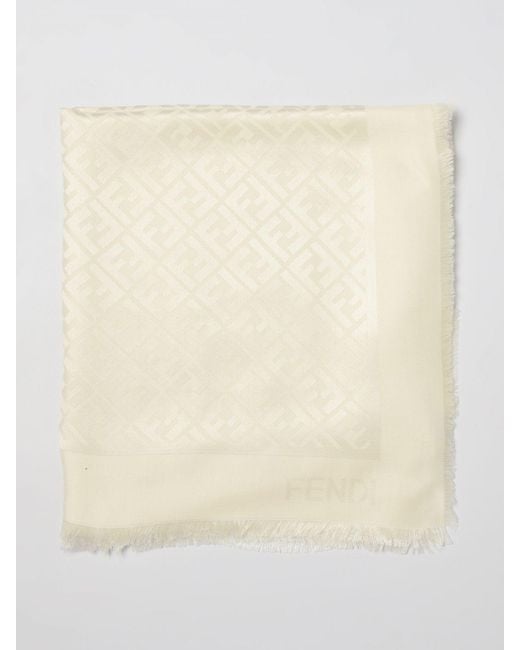 Fendi Natural Ff Silk And Wool Shawl With Jacquard Monogram