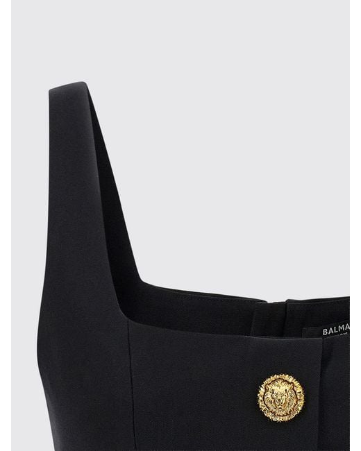 Balmain Blue Virgin Wool Cropped Top With Buttons