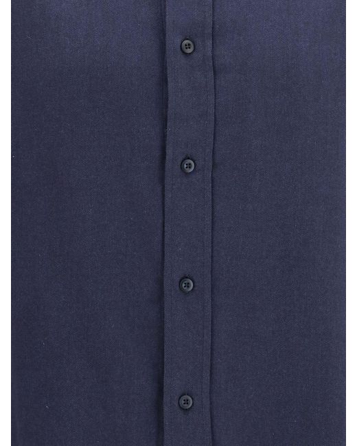 Brunello Cucinelli Blue French Collar Cotton Shirt With Long Sleeves for men
