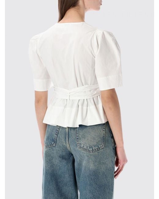 Ganni White Organic Cotton Top With Bows