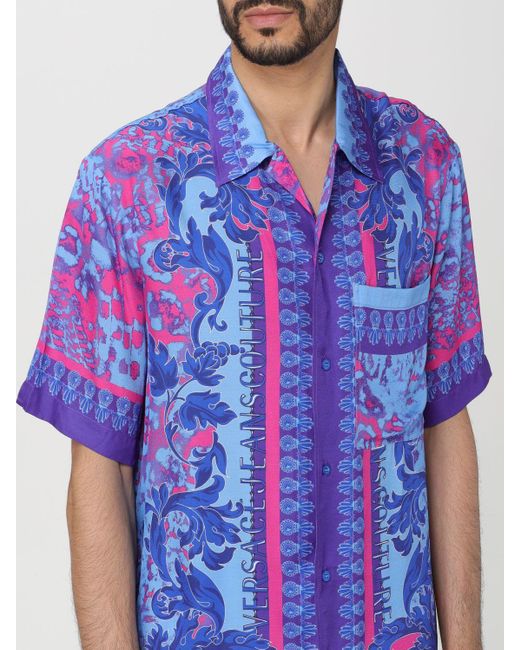Camicia in cotone di Versace in Purple da Uomo