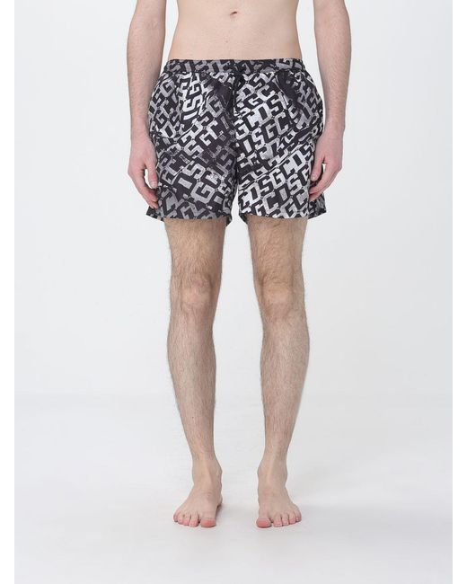 Gcds Blue Nylon Swimsuit With All-Over Logo for men