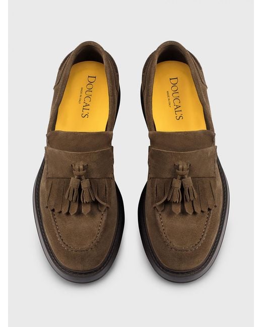 Doucal's Brown Suede Loafers With Tassels for men