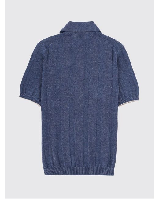 Brunello Cucinelli Blue Cotton Knit Polo Shirt for men