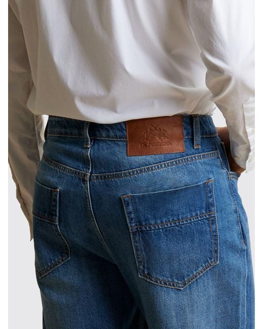 La Martina Blue Regular Fit Straight Leg Cotton Denim Jeans for men