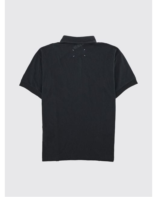Maison Margiela Black Short-Sleeved Cotton Polo Shirt With Four Stitches Logo for men