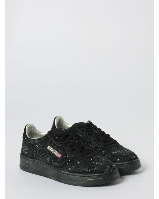 Autry Black Medalist Laminated Leather And Canvas Sneakers With Polka Dot Glitter