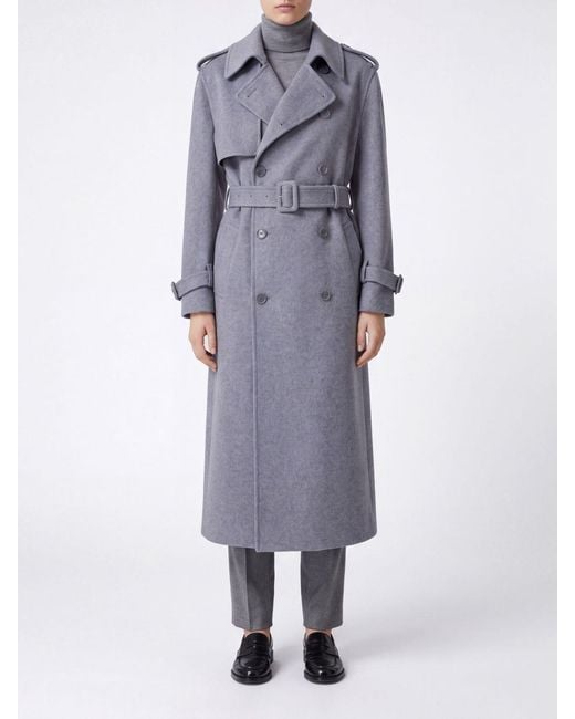 Jonathan Simkhai Gray Double-Breasted Long Wool Blend Coat With Belt And Epaulettes