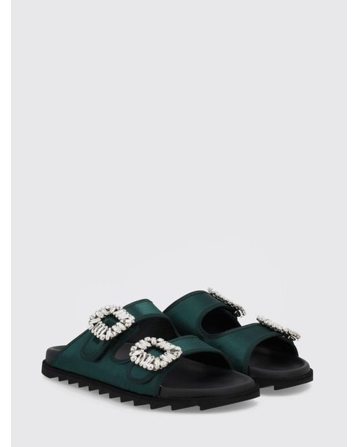 Roger Vivier Black Slidy Viv' Satin Sandals With Jewel Buckles