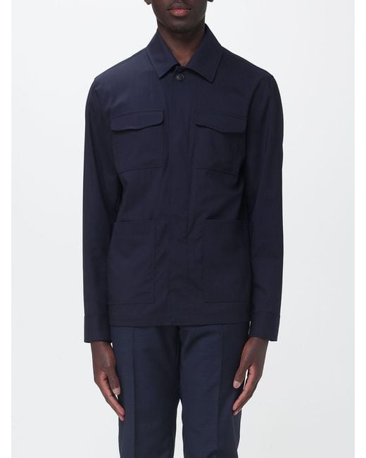 Manuel Ritz Blue Relaxed Fit Twill Shirt Jacket With Concealed Closure for men