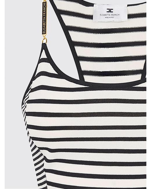 Elisabetta Franchi Blue Striped Viscose And Cotton Top