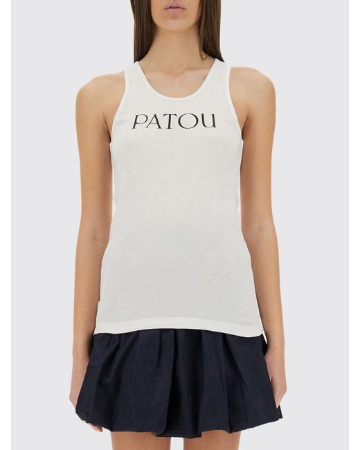 Patou White Basic Cotton Tank Top With Logo