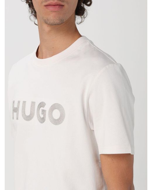 T-shirt in cotone con logo di HUGO in White da Uomo