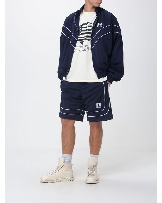 Rhude Blue Cropped Polyester Bomber Jacket With High Neck And Contrast Logo for men