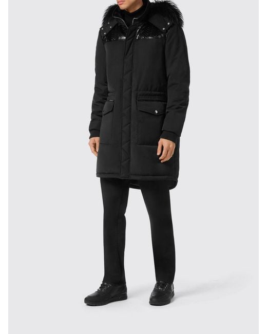 Billionaire Black Padded Nylon Hooded Parka for men