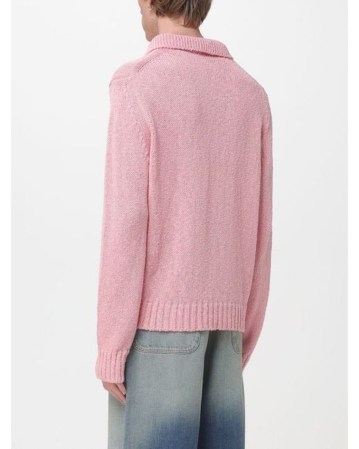 sunflower Pink Cotton And Linen Knit Polo Shirt for men