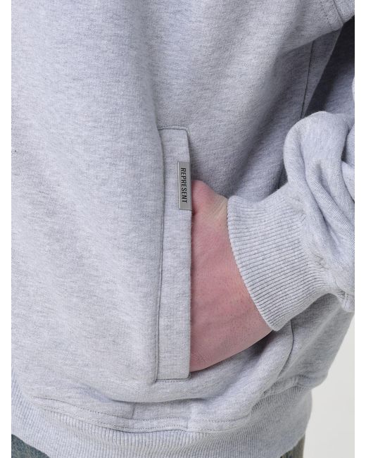 Represent Gray Cotton Hoodie With Logo for men