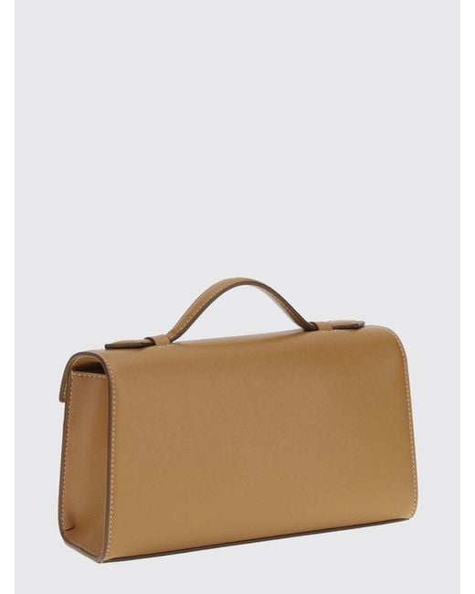 SAVETTE Brown Symmetry Smooth Calfskin Clutch With Flat Handle And Flap
