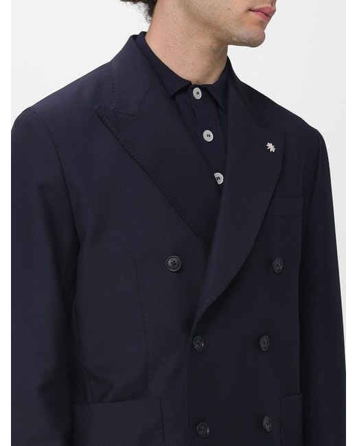 Manuel Ritz Blue Double-Breasted Virgin Wool Blazer for men