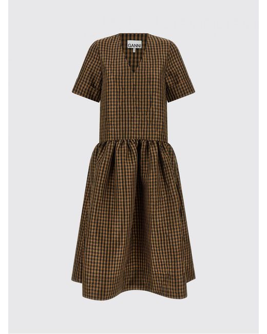 Ganni Natural Vichy Recycled Polyester Dress