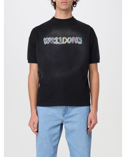T-shirt in cotone con logo stampato di we11done in Black da Uomo