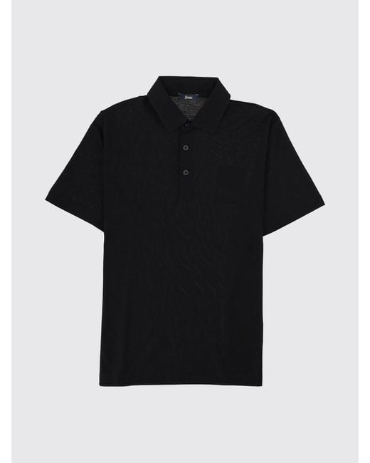 Herno Black Short-Sleeve Cotton Polo Shirt With Three-Button Placket for men