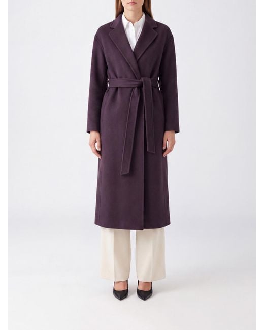 Filippa K Purple Hooded Wool Robe Coat With A Tie-Waist Belt