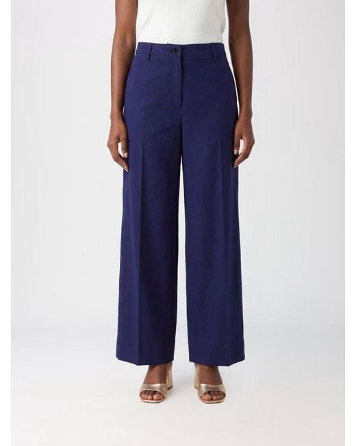Alberto Biani Blue High-Waisted Wide Leg Cotton Trousers With Belt Loops