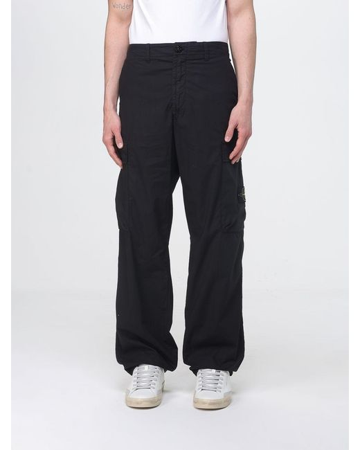 Stone Island Black Cotton Canvas Cargo Trousers for men