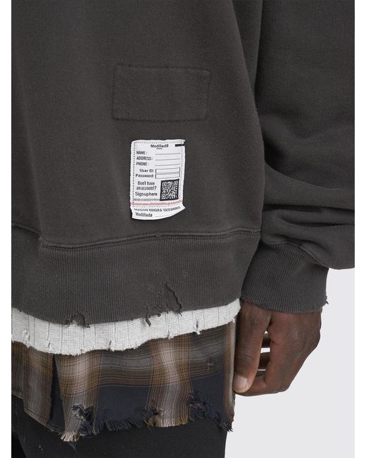 Maison Mihara Yasuhiro Gray Double-Layer Check Cotton Crewneck Sweatshirt for men